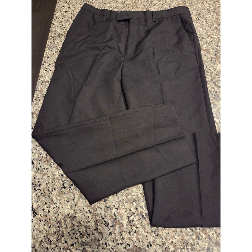 Claiborne Mens 100% Wool Dress Pants Black Flat Front Straight Leg 34x28.5